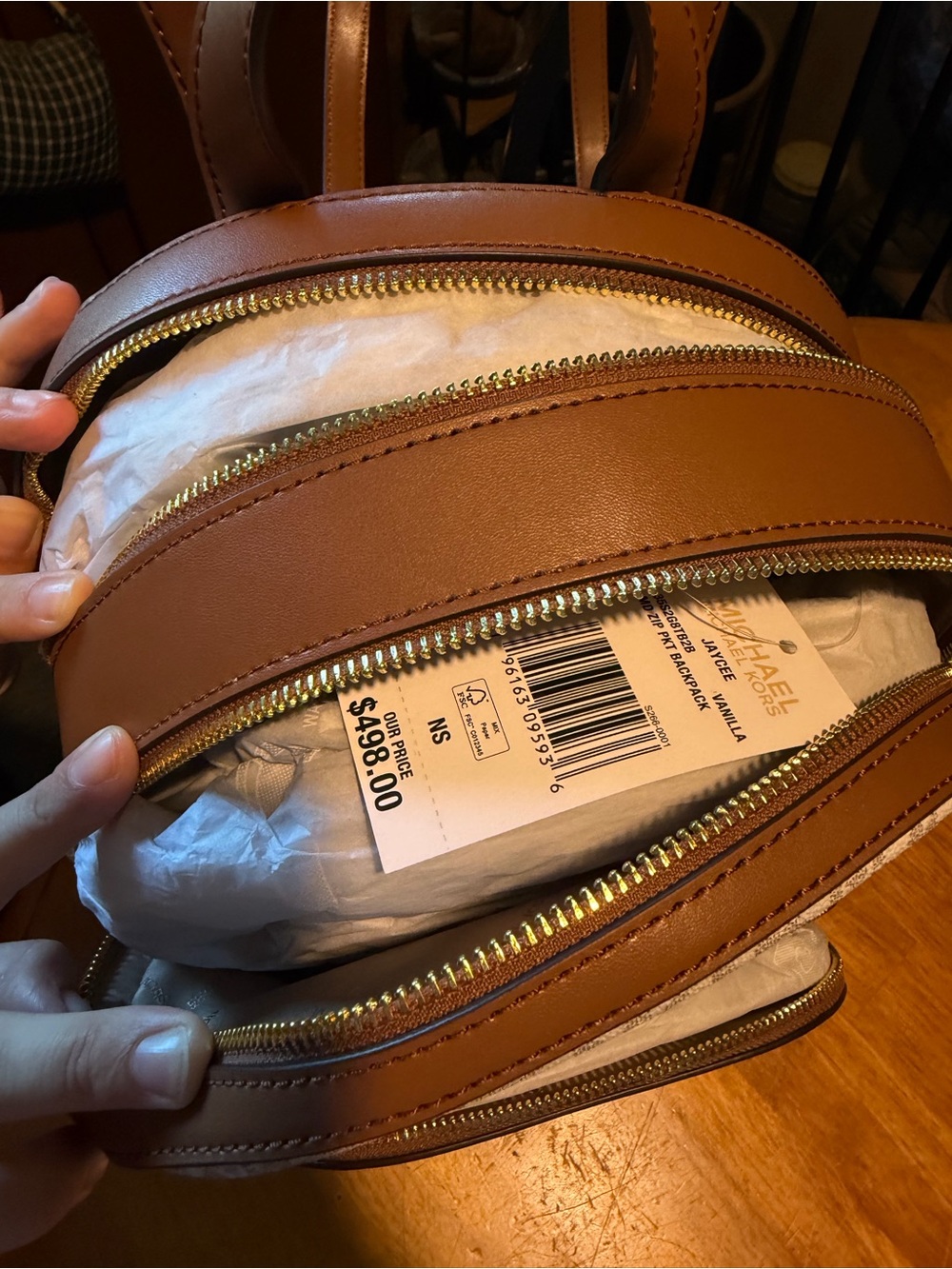 NWT Michael Kors MK Beige and Brown Signature Mini Backpack - Picture 6 of 7